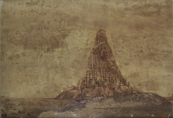 Artwork by Mirko Basaldella, TORRE DI BABELE, Made of Mixed technique on paper transferred to canvas