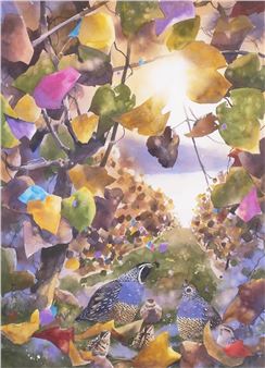 AUTUMN SCENE WITH FAMILY OF QUAILS - Alex Fong