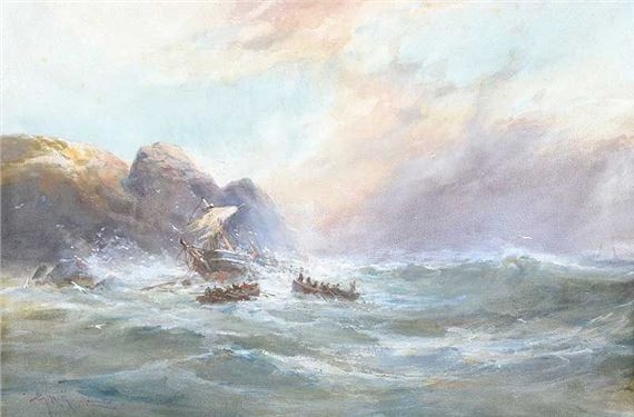 SHIPWRECK ON A ROCKY COAST by George Henry Jenkins