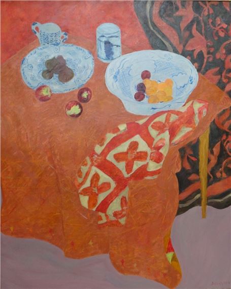 Plats de Delft a a Nappe rouge by Pierre Boncompain