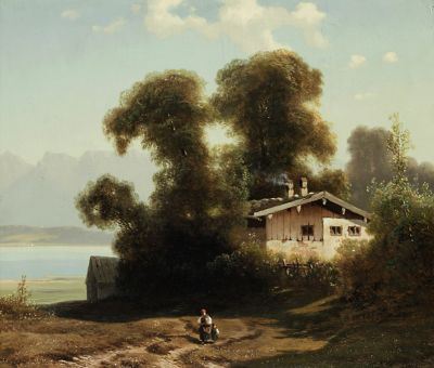Bauernhaus am See by Johannes Cornelis Jacobus Mali, 1863