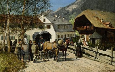 Kutschenhalt in einem bayerischen Dorf by Franz Quaglio, 1886