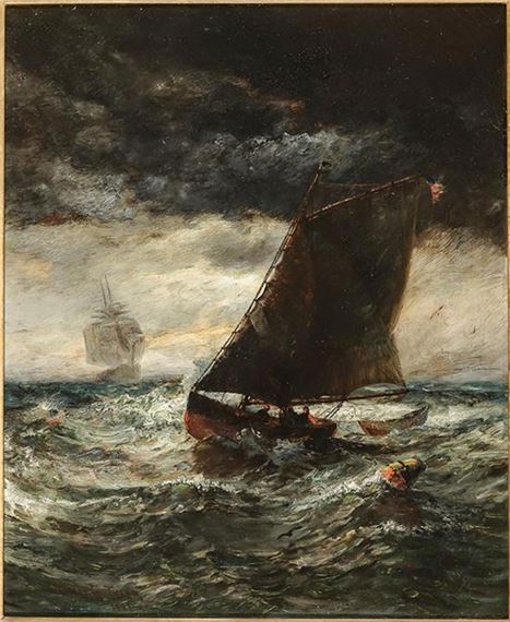 Stormy Seascape with Sailboat by James Gale Tyler, 1881