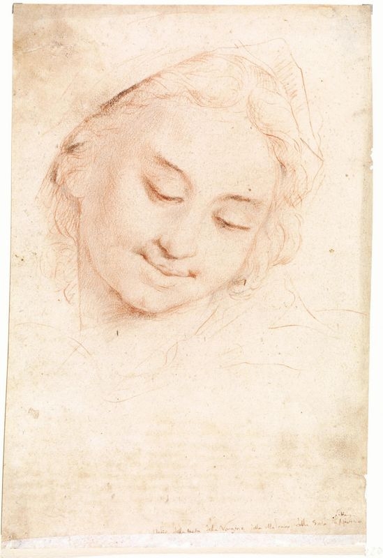 Artwork by Correggio, STUDIO DI VOLTO DELLA VERGINE, Made of Red pencil and graphite pencil on laid paper