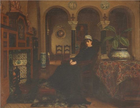 A young lady in an elegant interior by Charles Frederick Lowcock