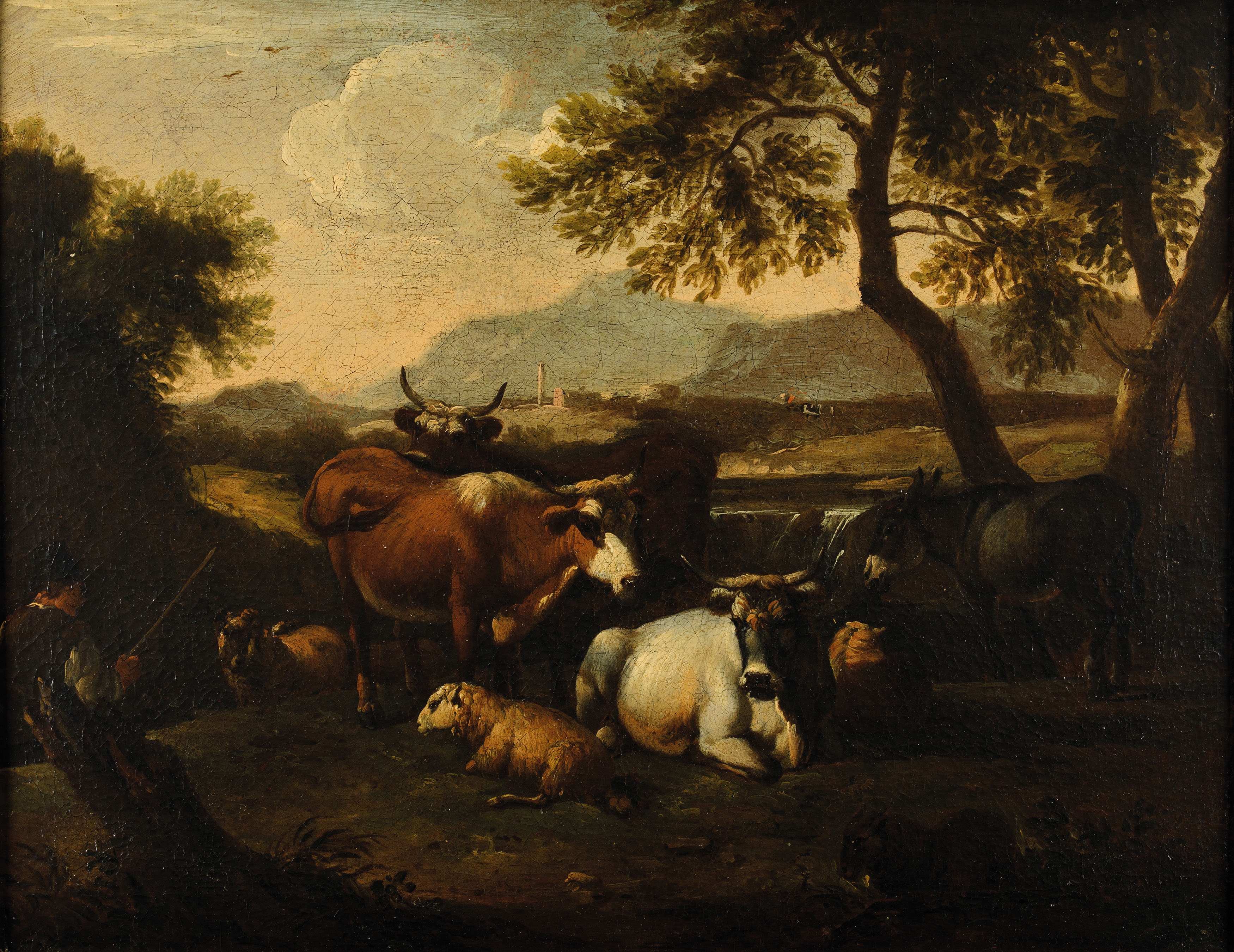 Artwork by Johan Heinrich Roos, Paesaggio con armenti, Made of oil on canvas