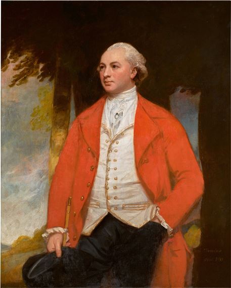 PORTRAIT OF SIR JOHN PAPILLON TWISDEN, 7TH BARONET (1743-1810), THREE-QUARTER-LENGTH, IN A LANDSCAPE by George Romney