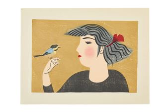 Two works : Suzume to shojo (Sparrow and Girl); Persimmon - Maekawa Senpan