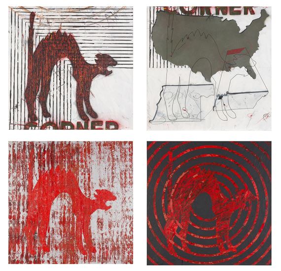 Cat Corner, quadriptych by Ed Rainey, 1986