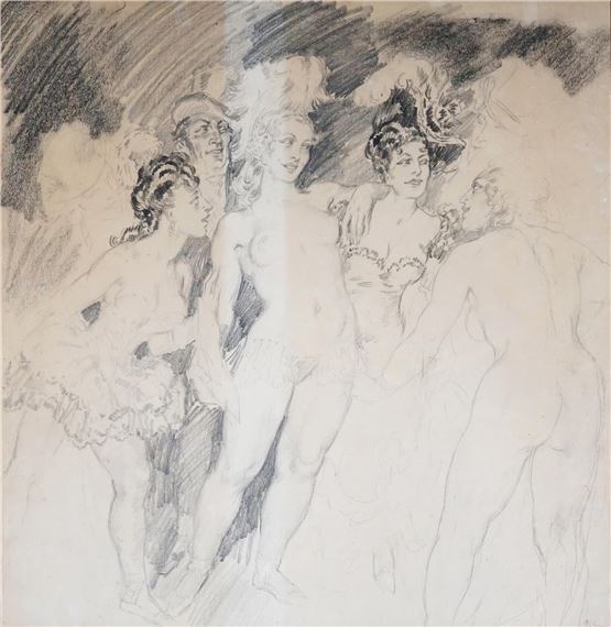 Artwork by Norman Lindsay, Gaiety Girls, Made of pencil drawing