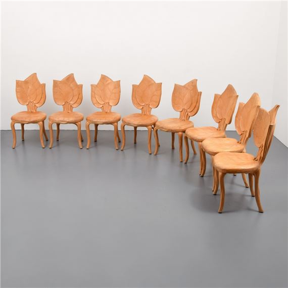& Maioli Carved Wood Leaf Chairs, Set of 8 - Bartolozzi & Maioli