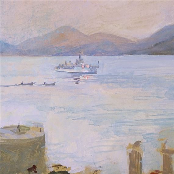 Battleship off the coast by John Lavery