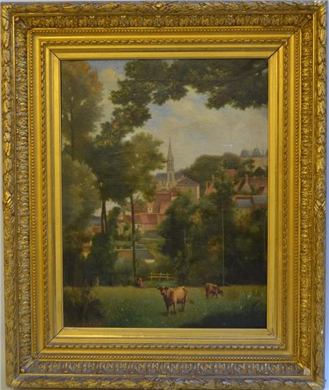 PAYSAGE DE CAMPAGNE PRÈS D'UN VILLAGE by Emile Nickels