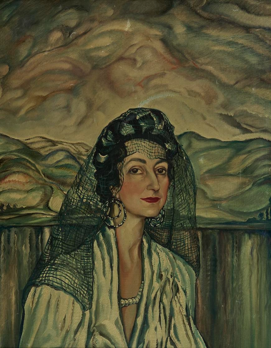Artwork by Hungarian School, 20th Century, Portrait de la comtesse Leïla de Dampierre, fille de Selim Melhame, maronite, fonctionnaire puis ministre dans l'Empire ottoman, Made of Oil on canvas
