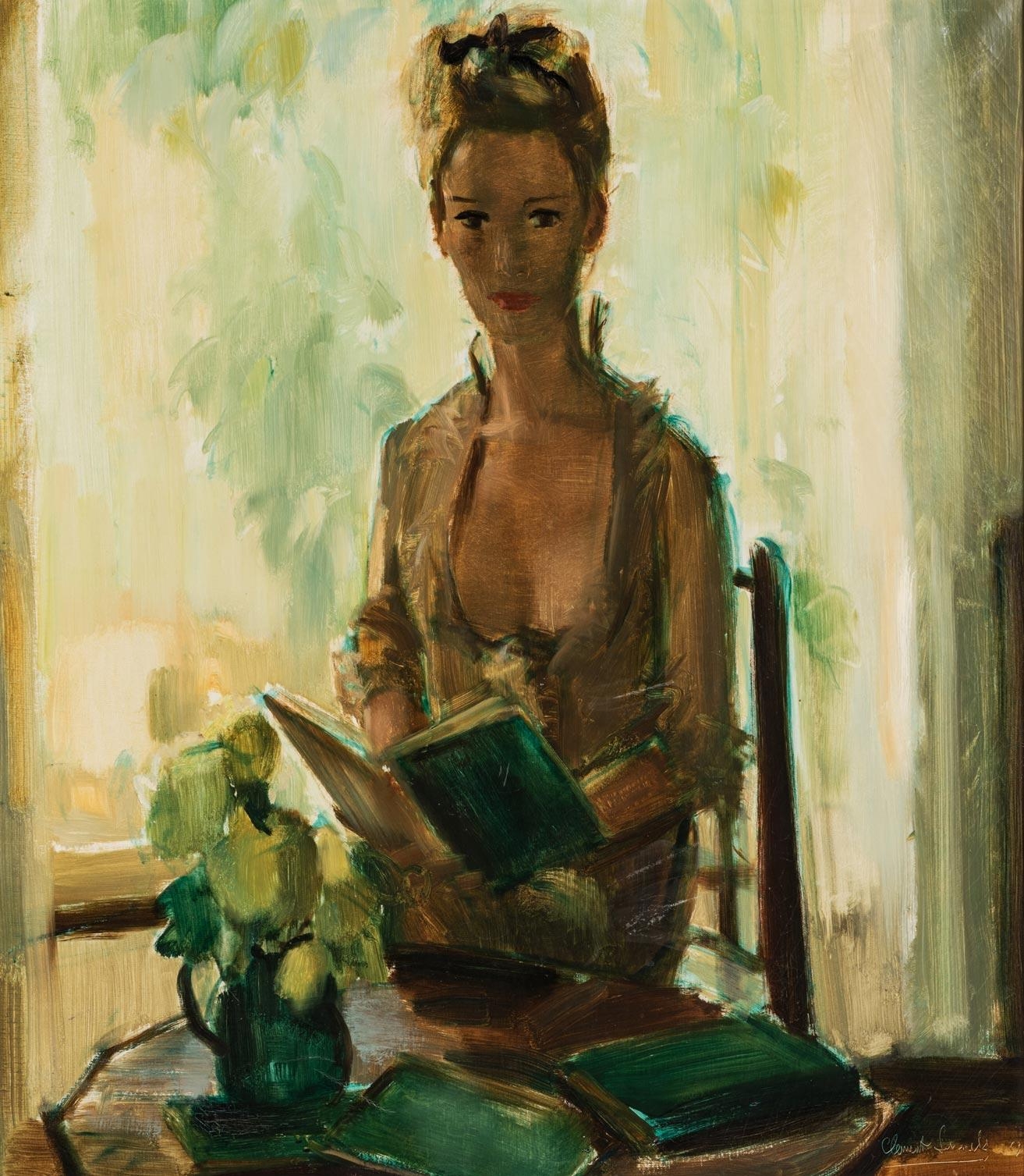 Artwork by Clement Serneels, PORTRAIT OF A WOMAN READING, Made of oil on canvas