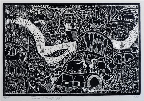 ZULU LAND (Levinson 63) by John Ndevasia Muafangejo, 1974