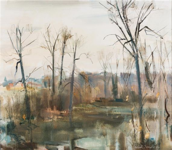 TREES IN A WINTER LANDSCAPE by Clement Serneels, 1974