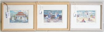 (3) Seashore Prints: Fishing Friends, Day at the Beach, Little Egg Sailboats - Miriam Warfield
