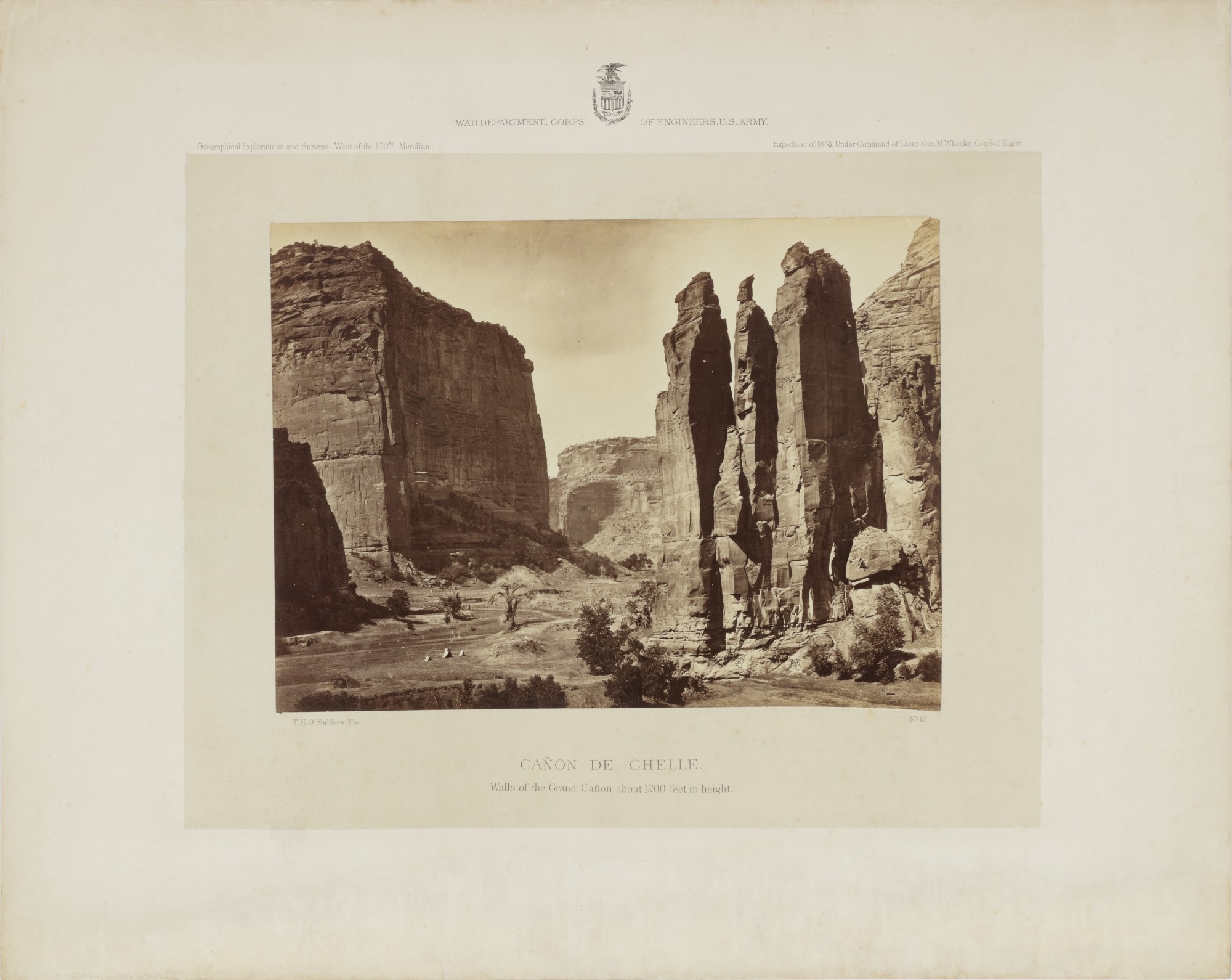 Artwork by Timothy H. O'Sullivan, CAÑON DE CHELLE, WALLS OF THE GRAND CAÑON ABOUT  FEET IN HEIGHT, Made of albumen print