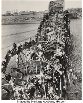 Flight of Refugees Across Wrecked Bridge in Korea, December 5 - Max Desfor