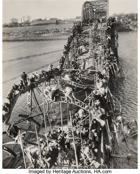 Flight of Refugees Across Wrecked Bridge in Korea, December 5 - Max Desfor