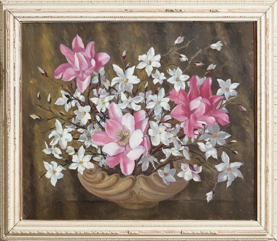 Artwork by Desmond Kenny, Still Life with Flowers, Made of oil on board