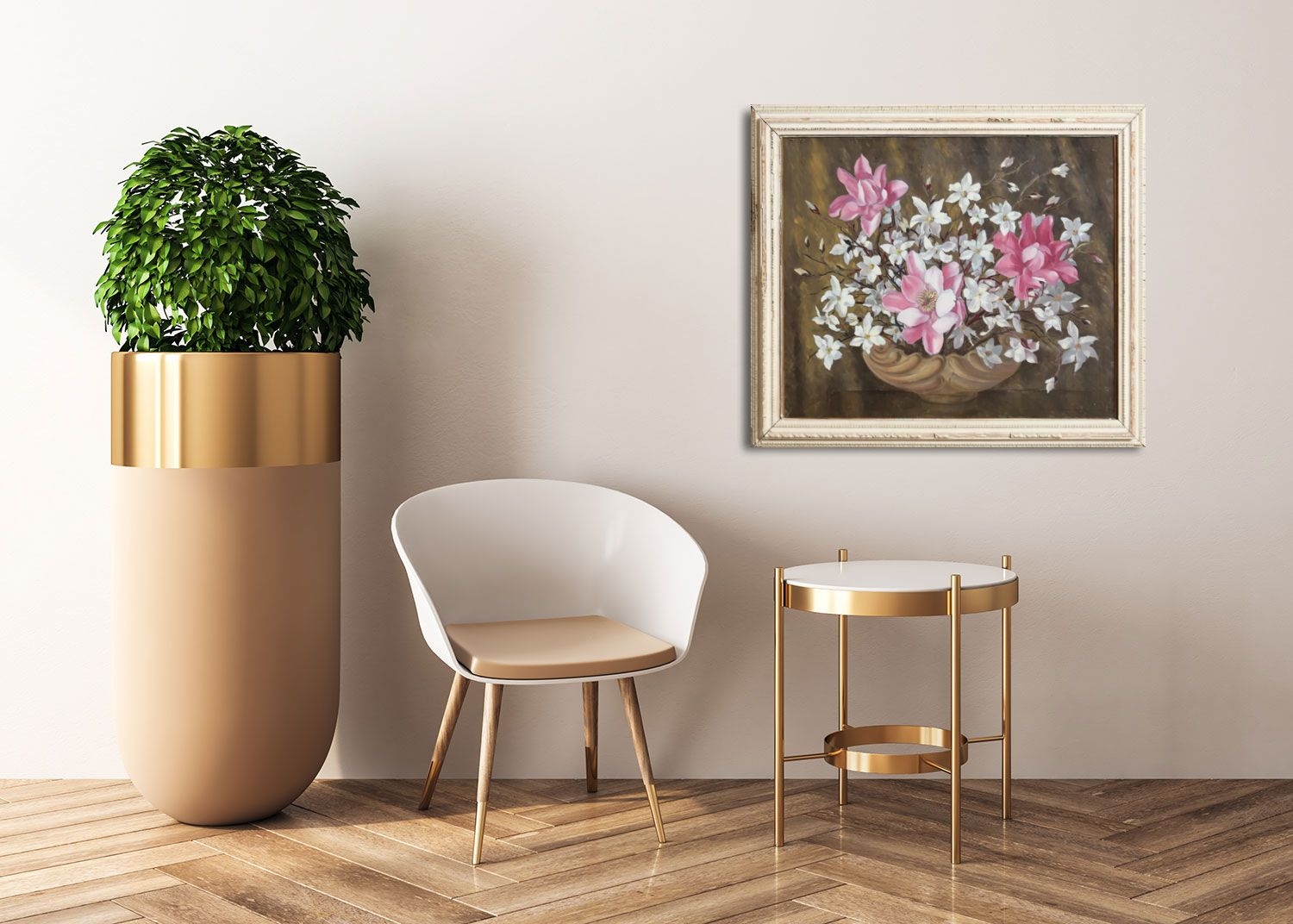 Artwork by Desmond Kenny, Still Life with Flowers, Made of oil on board