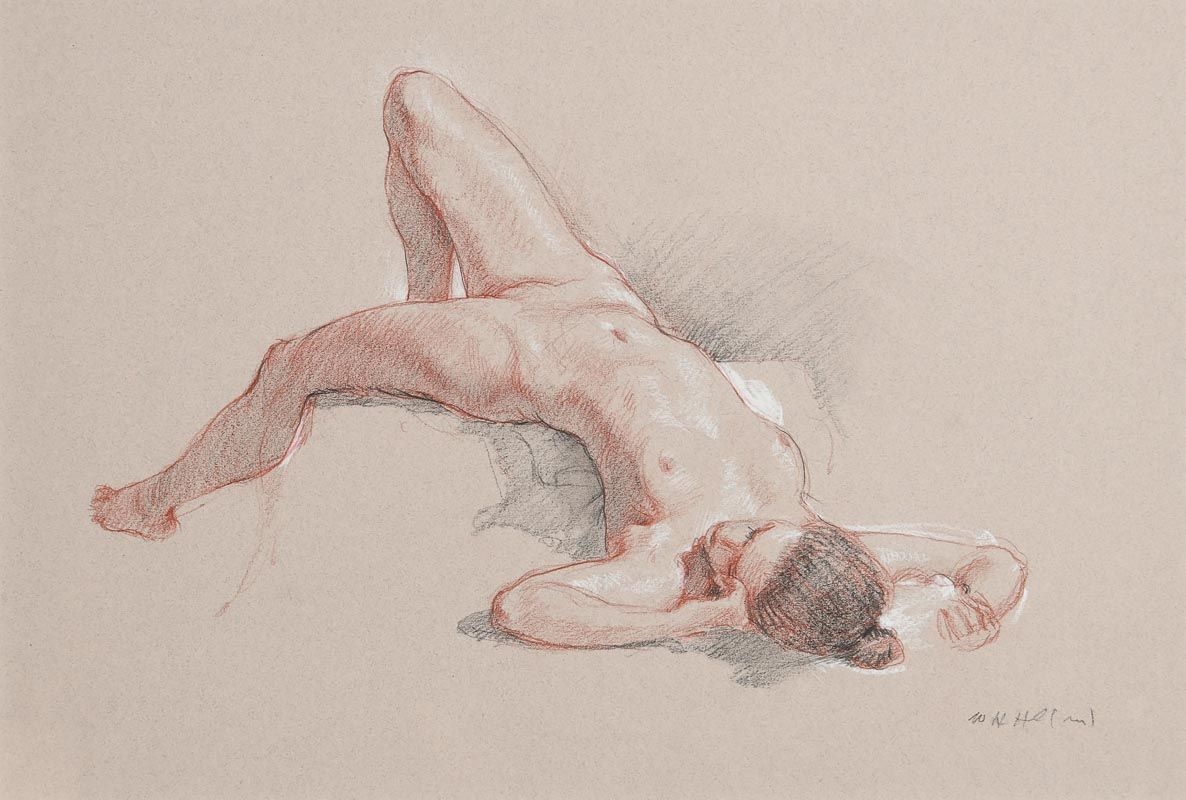 Artwork by Harry Holland, Reclining Female Nude, Made of coloured chalks