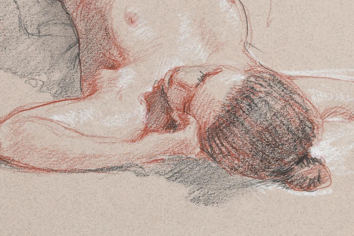 Artwork by Harry Holland, Reclining Female Nude, Made of coloured chalks