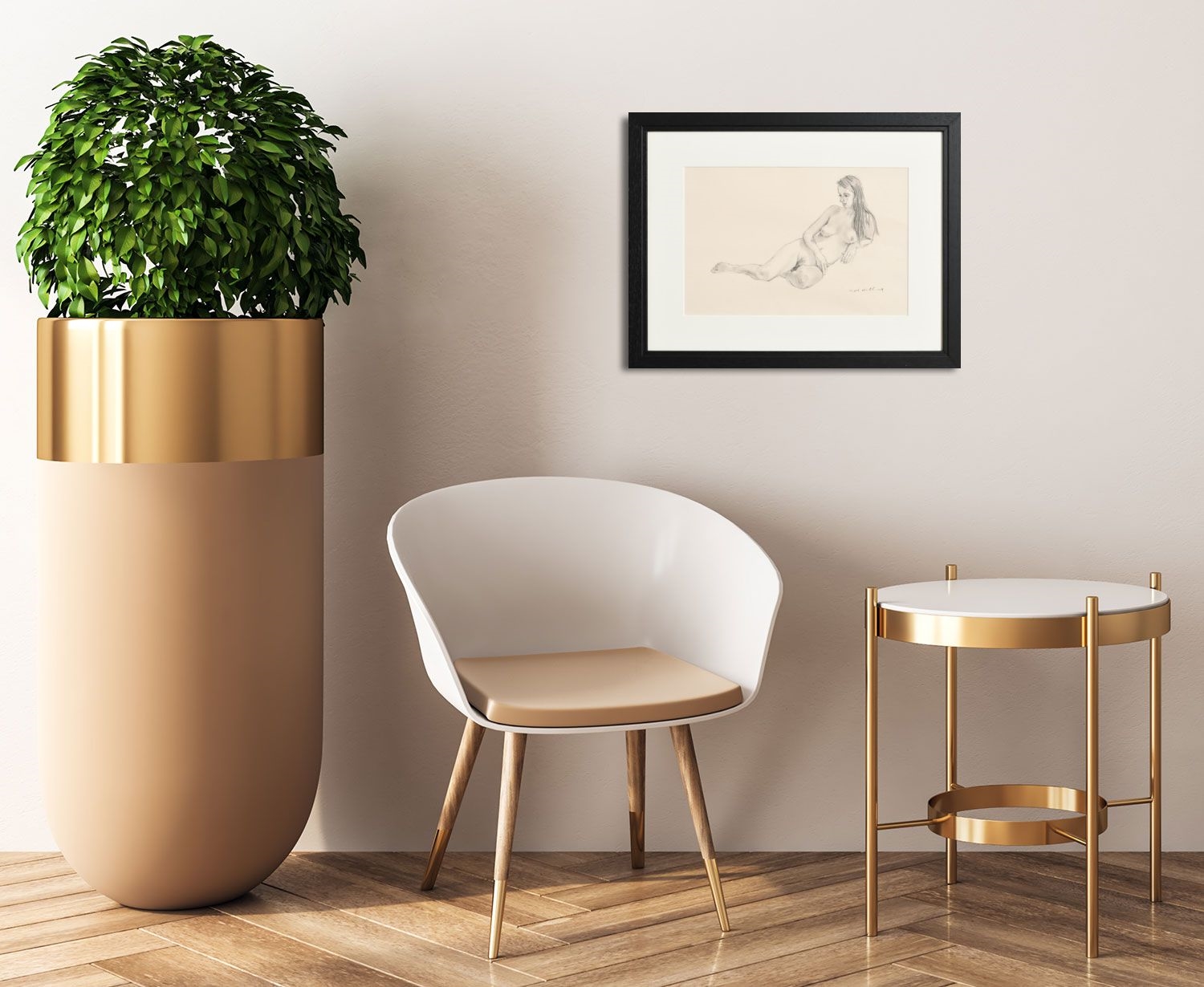 Artwork by Harry Holland, Reclining Nude, Made of pencil drawing