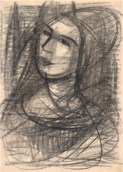 "Kopf eines Mädchens nach links" by Hermann Glöckner, 1948