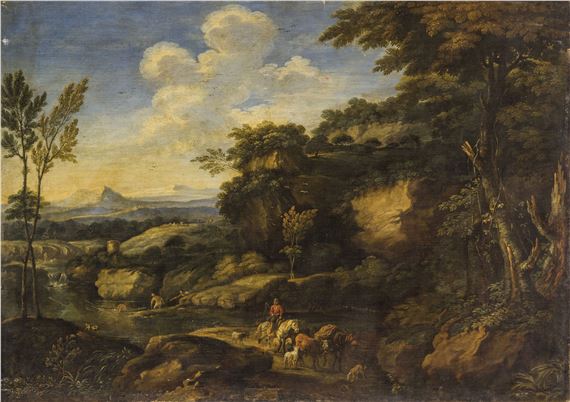 Paesaggio con figura a cavallo e armenti by Crescenzio d'Onofrio