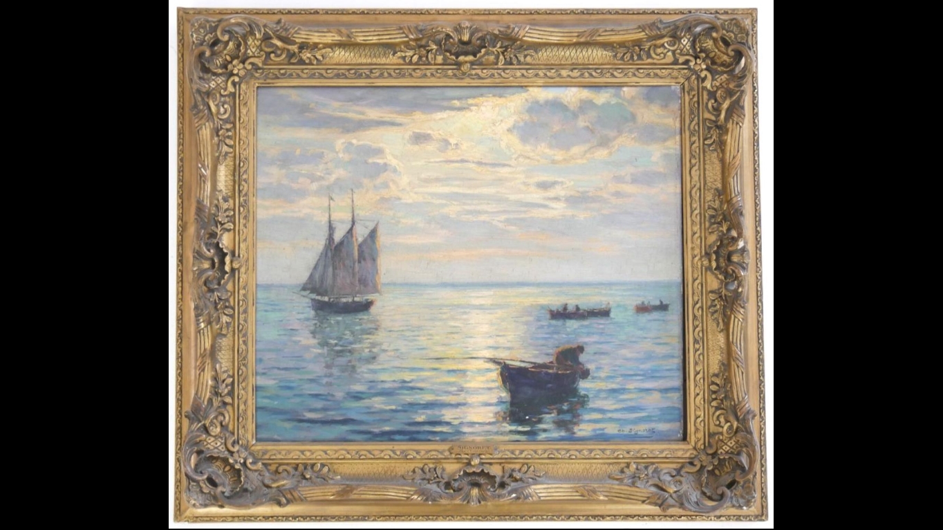 Charles Louis Signoret | Fishermen at dusk | MutualArt
