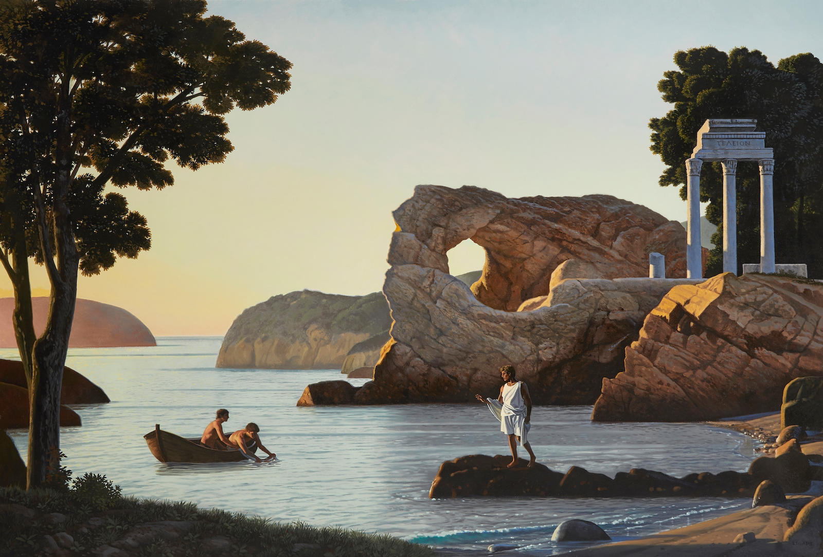 Artwork by David Ligare, Landscape with Three Figures, Made of oil on canvas
