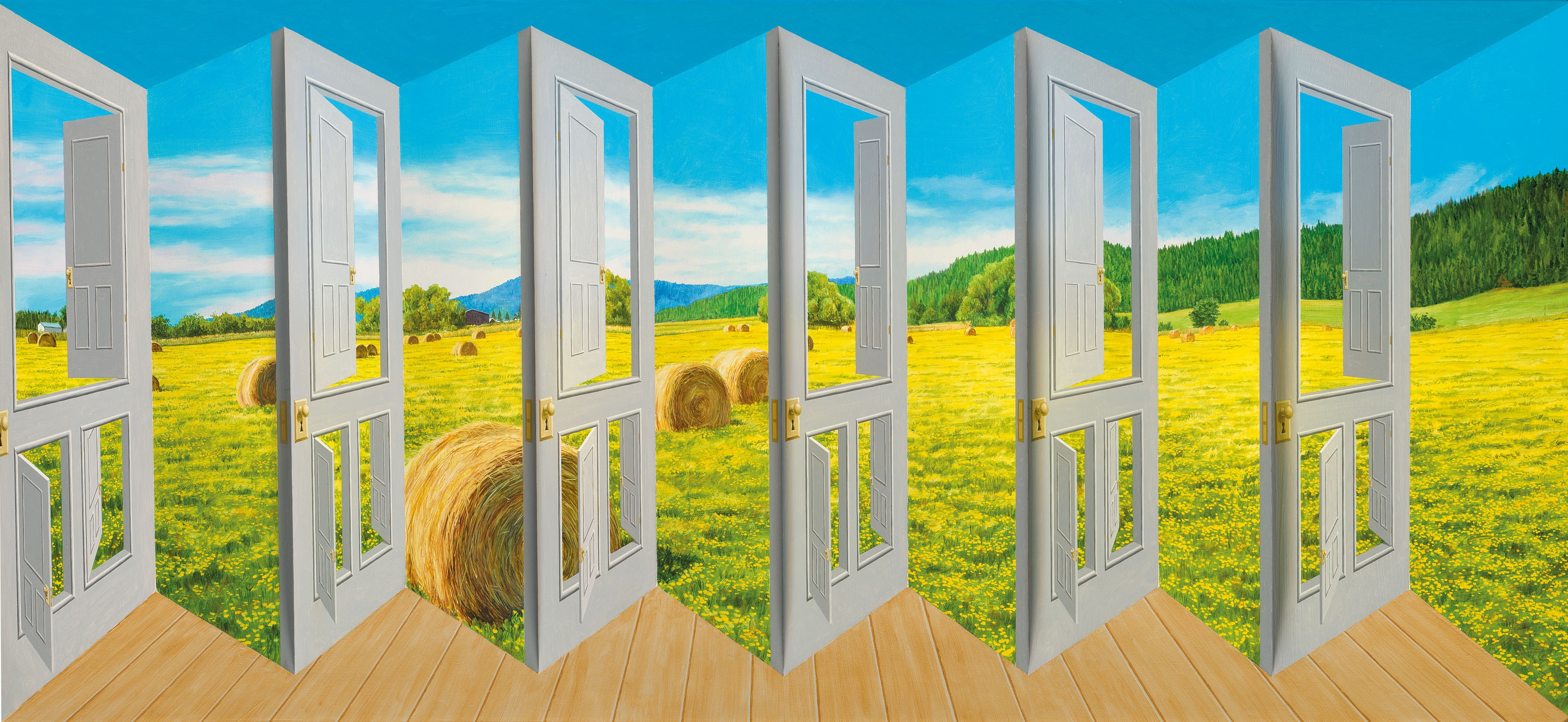 Artwork by Patrick Hughes, Adventure, Made of oil on board construction