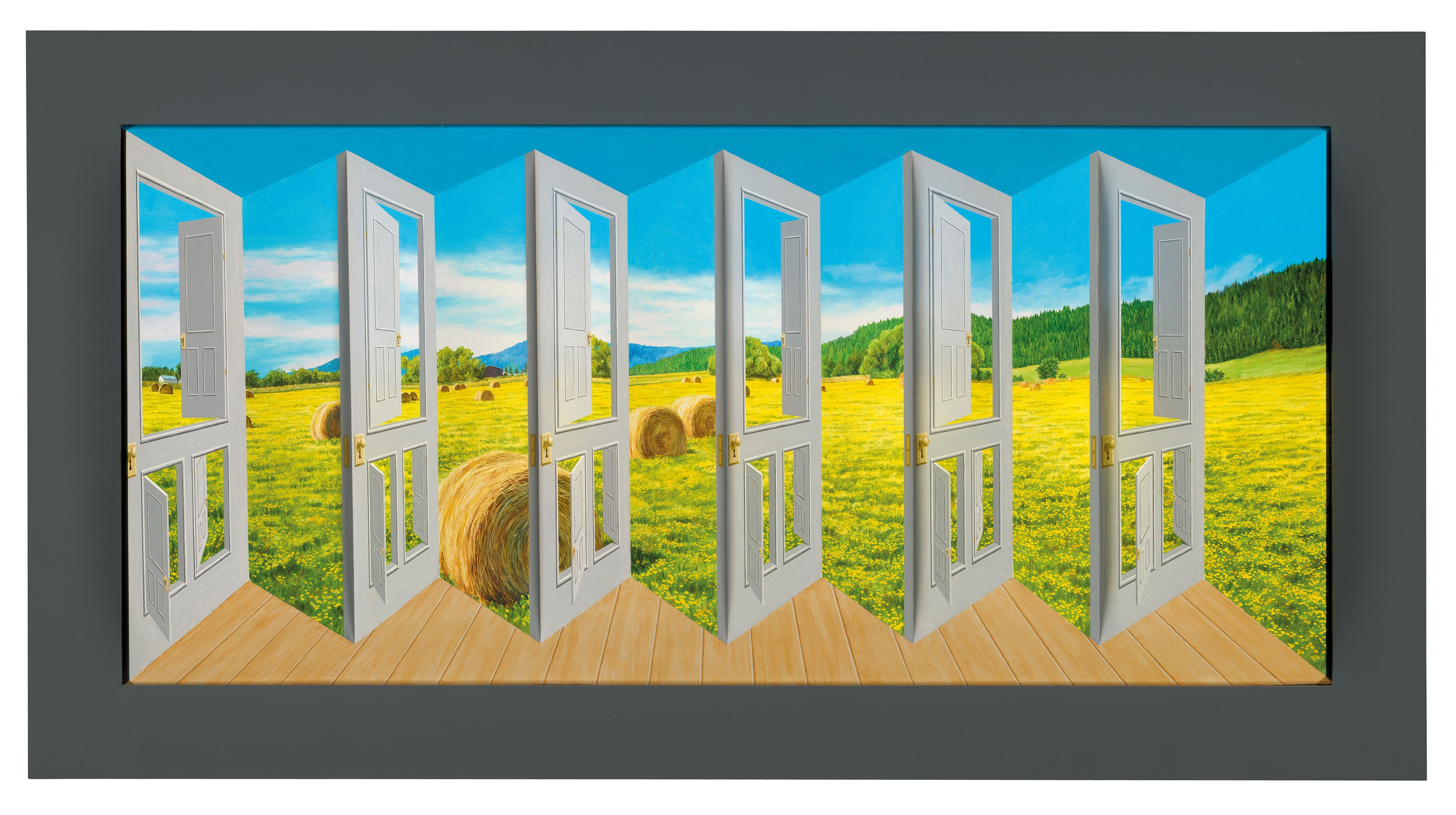 Artwork by Patrick Hughes, Adventure, Made of oil on board construction