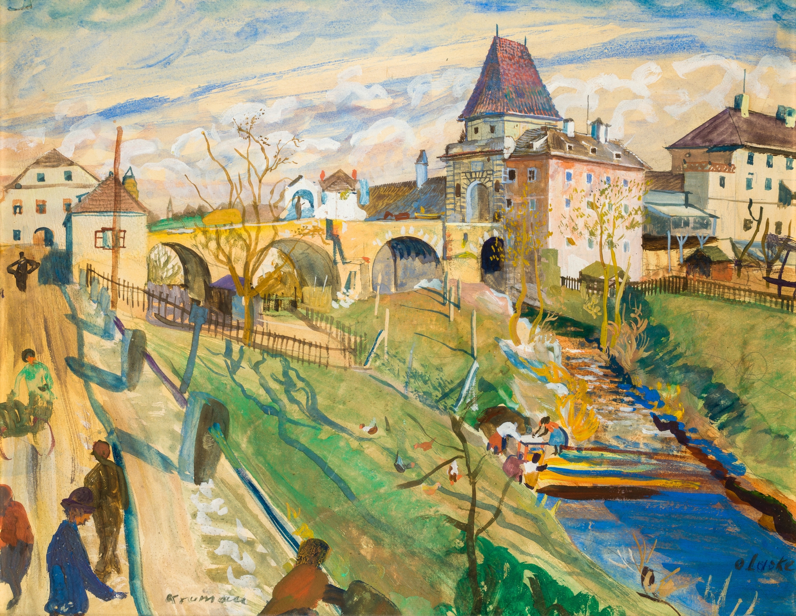 Artwork by Oskar Laske, Krumau, Made of mixed media on paper