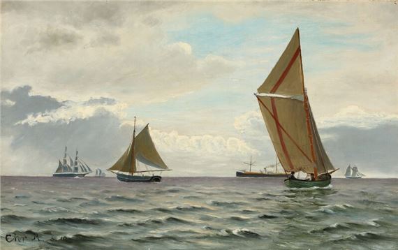 Christian Mølsted | Seascape with sailingships and a steamer | MutualArt