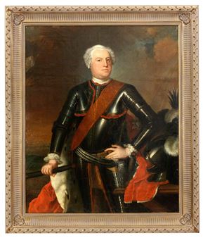 Repräsentatives Dreiviertelporträt Leopold II. Maximilian, Fürst von Anhalt-Dessau (1700-1751) in Paraderüstung - Christoph Friedrich Reinhold Lisiewski