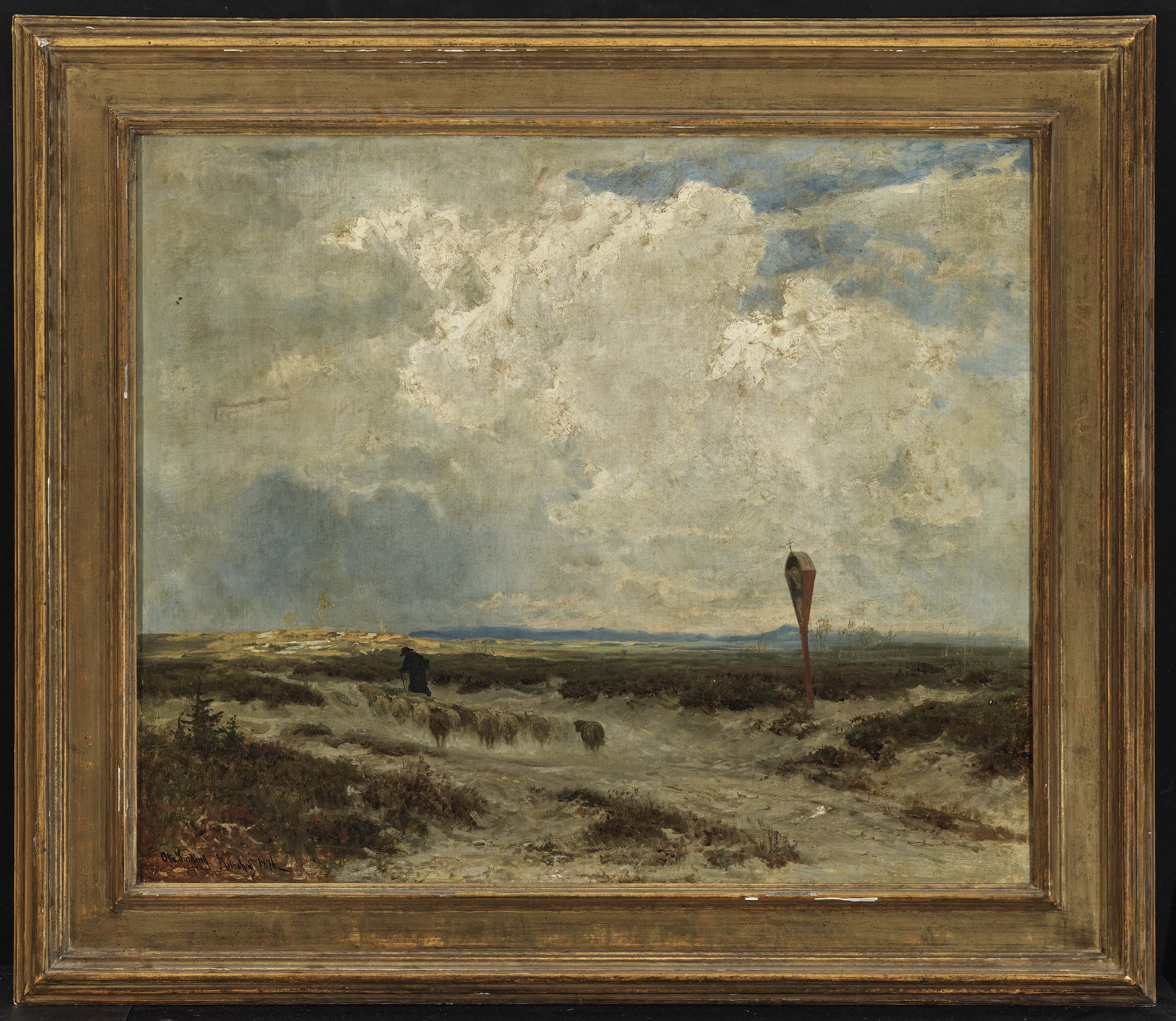 Artwork by Otto Sinding, Schäfer mit Herde in Voralpenlandschaft, Made of Oil on canvas