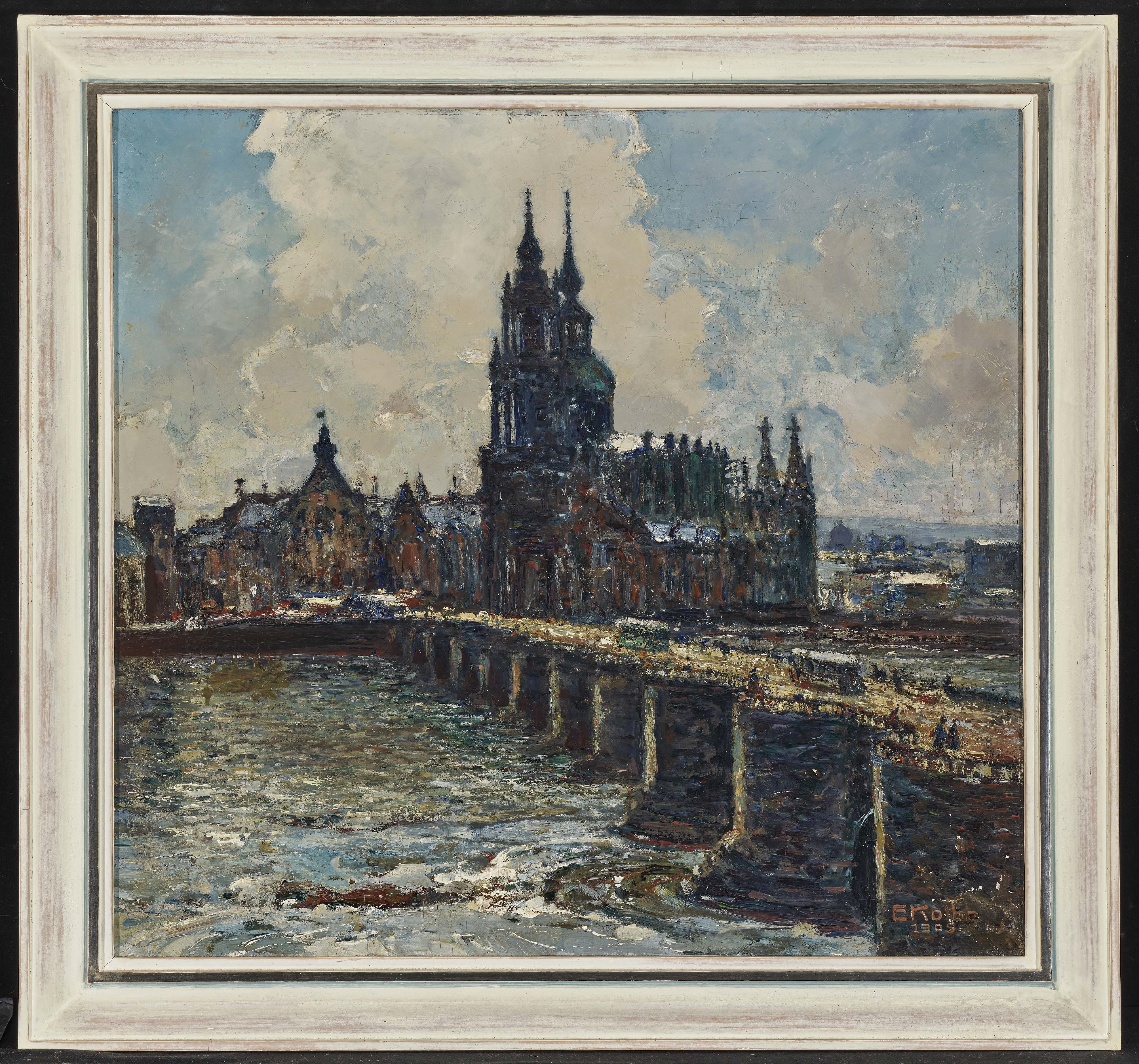 Artwork by Ernst Kolbe, "Augustusbrücke in Dresden", Made of Oil on canvas