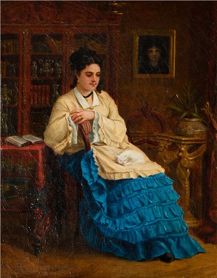 Paul Dsir Trouillebert | Woman in a blue dress dreaming (1871) | MutualArt