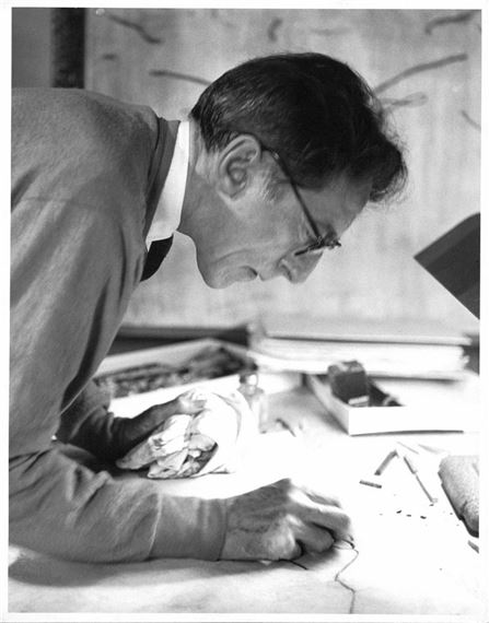 "Jean Cocteau in New York, at work for Elizabeth Arden" by Peter Basch, 1955