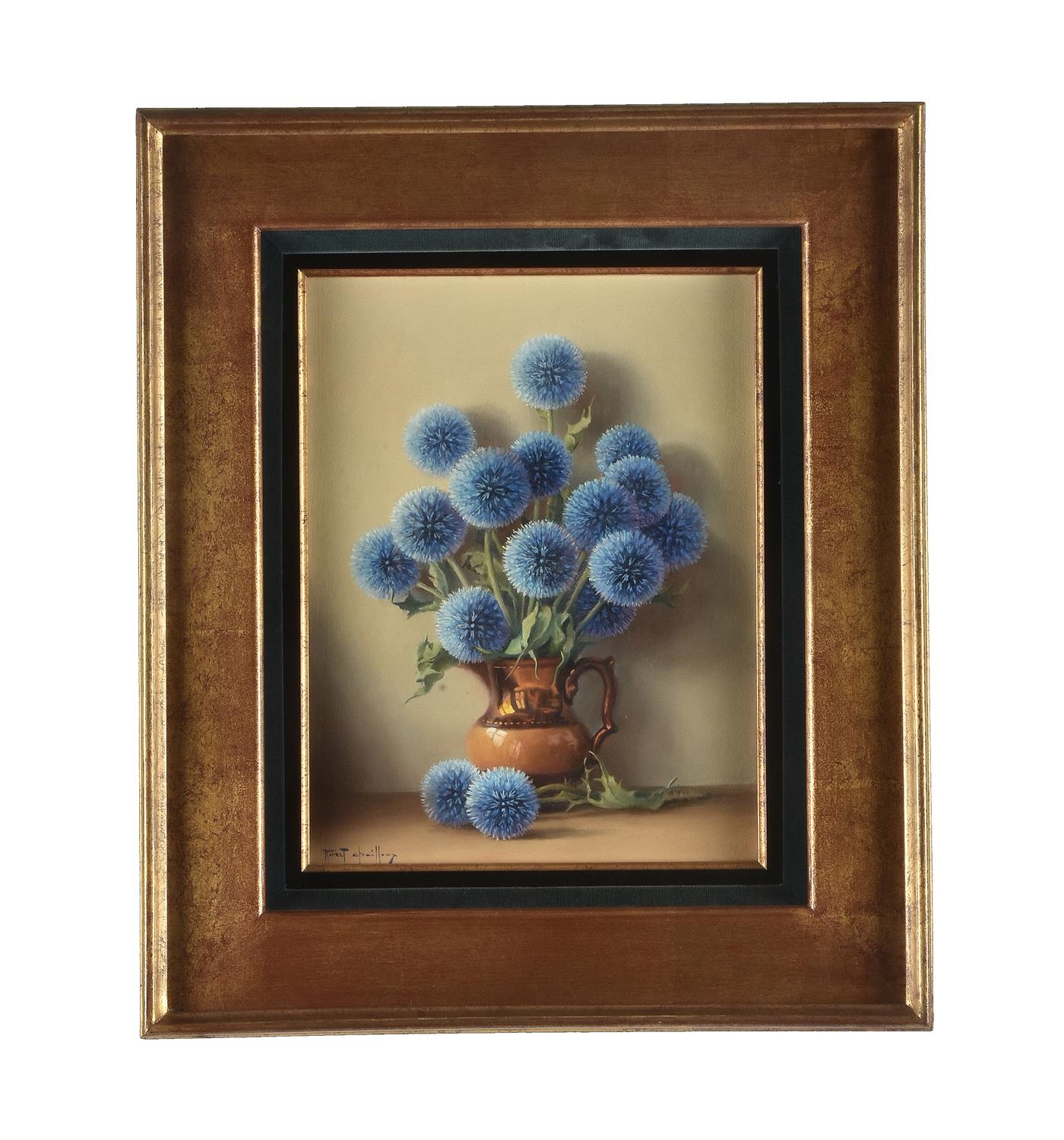 Artwork by Robert Chailloux, Still life with blue flowers, Made of Oil on board