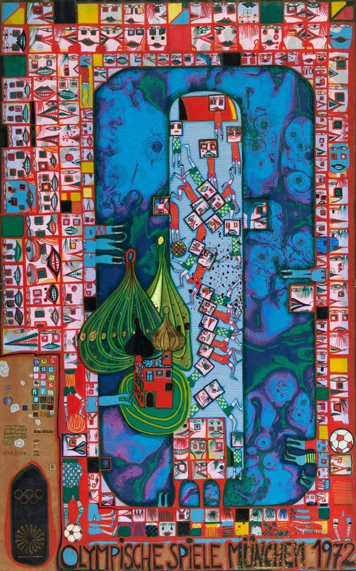 Artwork by Friedensreich Hundertwasser, OLYMPISCHE SPIELE MÜNCHEN, Made of Color serigraph on poster paper