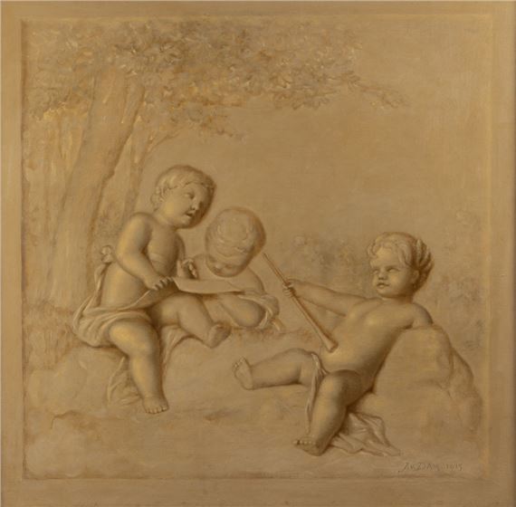 Drie putti onder boom, een zgn. witje by Jan van Dam, 1915