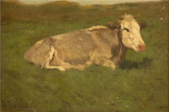 Liggende koe by Herman Johannes van der Weele