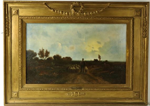 An attractive pair of large landscape scenes depicting Shepherds with their flocks by R. Liestal