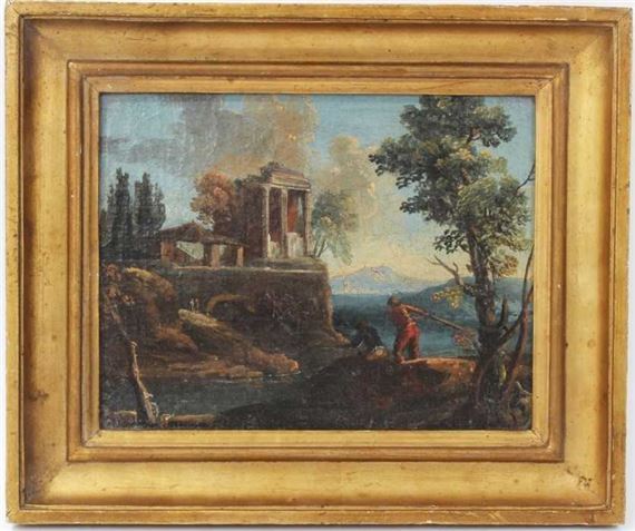 Marco Ricci | Classical Temple Ruins with Fisherman casting their nets ...