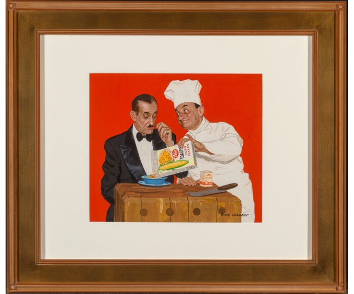 Artwork by Richard Sargent, Chef Serving Maitre'd, Made of Gouache on board